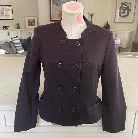 Baia Double Breasted Viscose Polyamide Lined Cropped Jacket Deep Plum Sz 4 - Picture 11 of 11